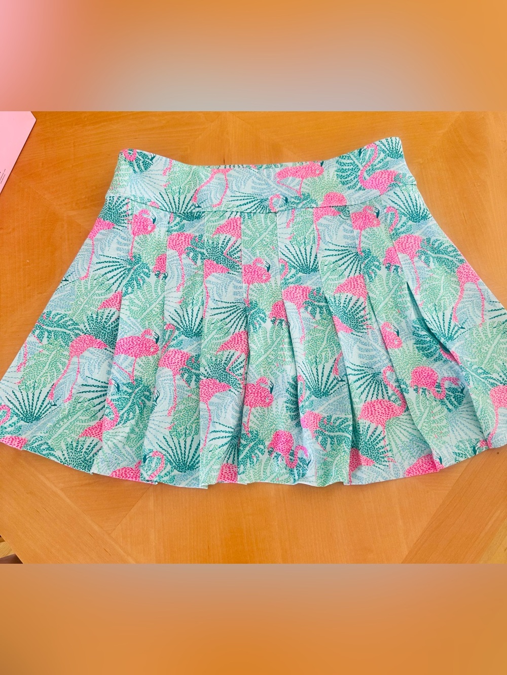Kenny Flowers Tropical Flamingo Pleated Mini Skort - Pink & Green